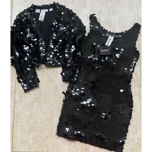Vintage Anne Klein II Vintage Sequin Cocktail Dress Shrug Set Size SP NWT $700